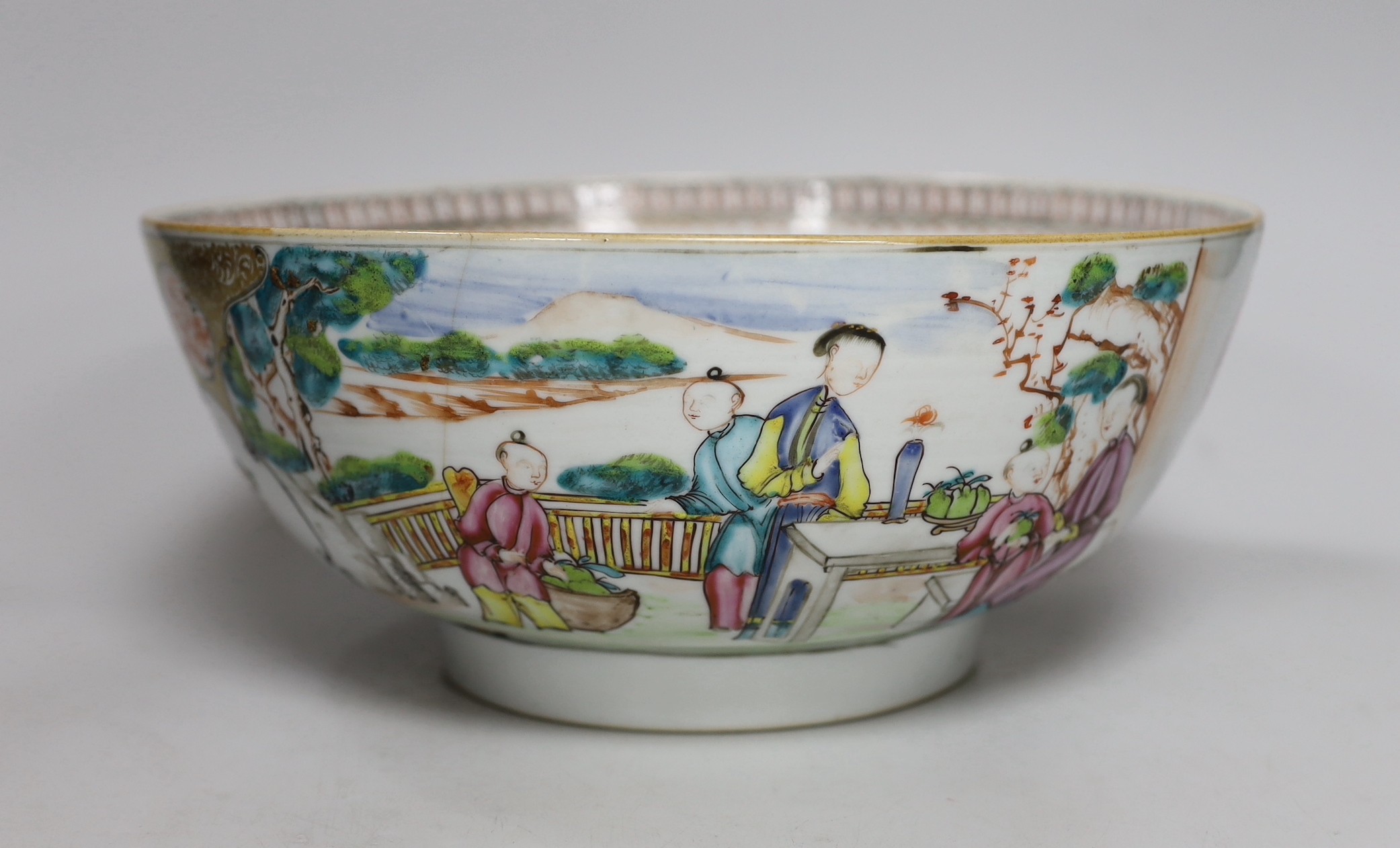 A Chinese famille rose ‘Mandarin’ bowl, Qianlong period, 27cm diameter